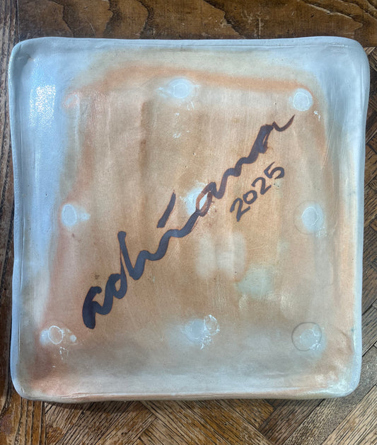 Storytelling Platter: White Horse and Owl in Mountains Under Crazy Quilted Sun