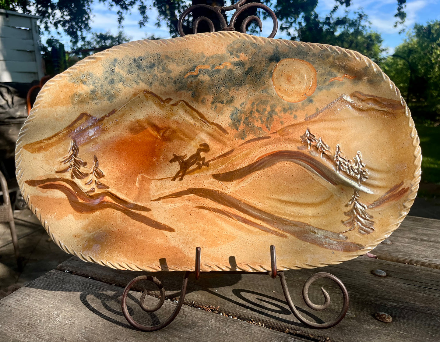 Horse Running Down Mountain Platter