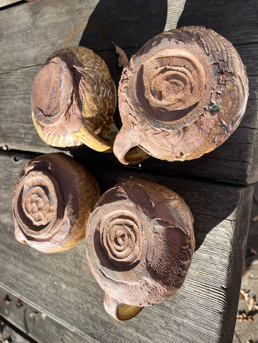 Mountain Mug(s): Low and Wide with Faceted Land, Carved Trees, Horses, and Sky