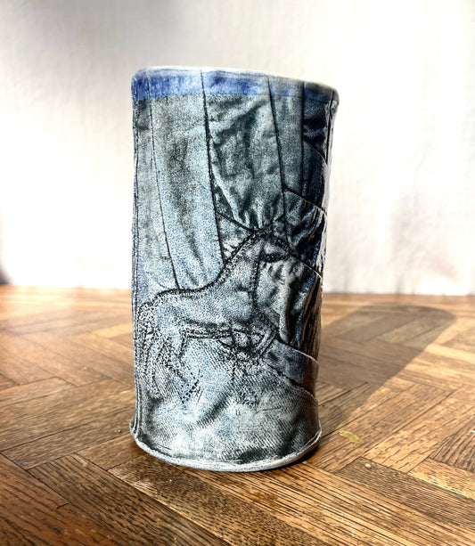Storytelling Vase: Horse and Tree on Denim Mountain